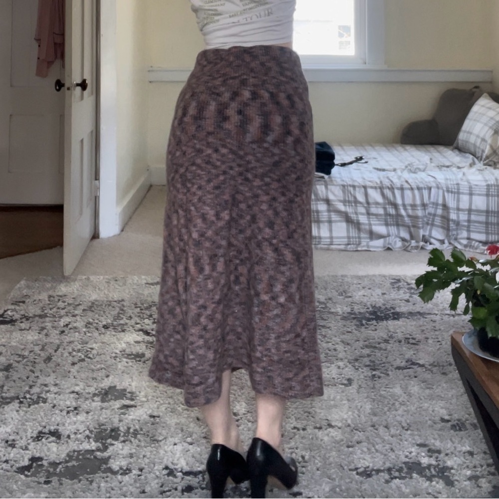 Anthropologie Pink Orange Grey Asymmetrical Pencil Midi Skirt Wool Blend Casual - Picture 6 of 8